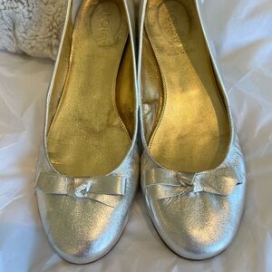 J. Crew Silver Ballet Flats, Size 8